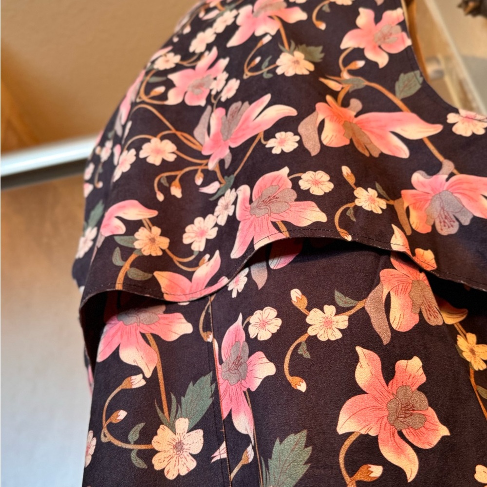 KATE & MALLORY Faux Suede Sleeveless Floral Midi Wrap Dress Pink Dark Navy Blue - Picture 9 of 16